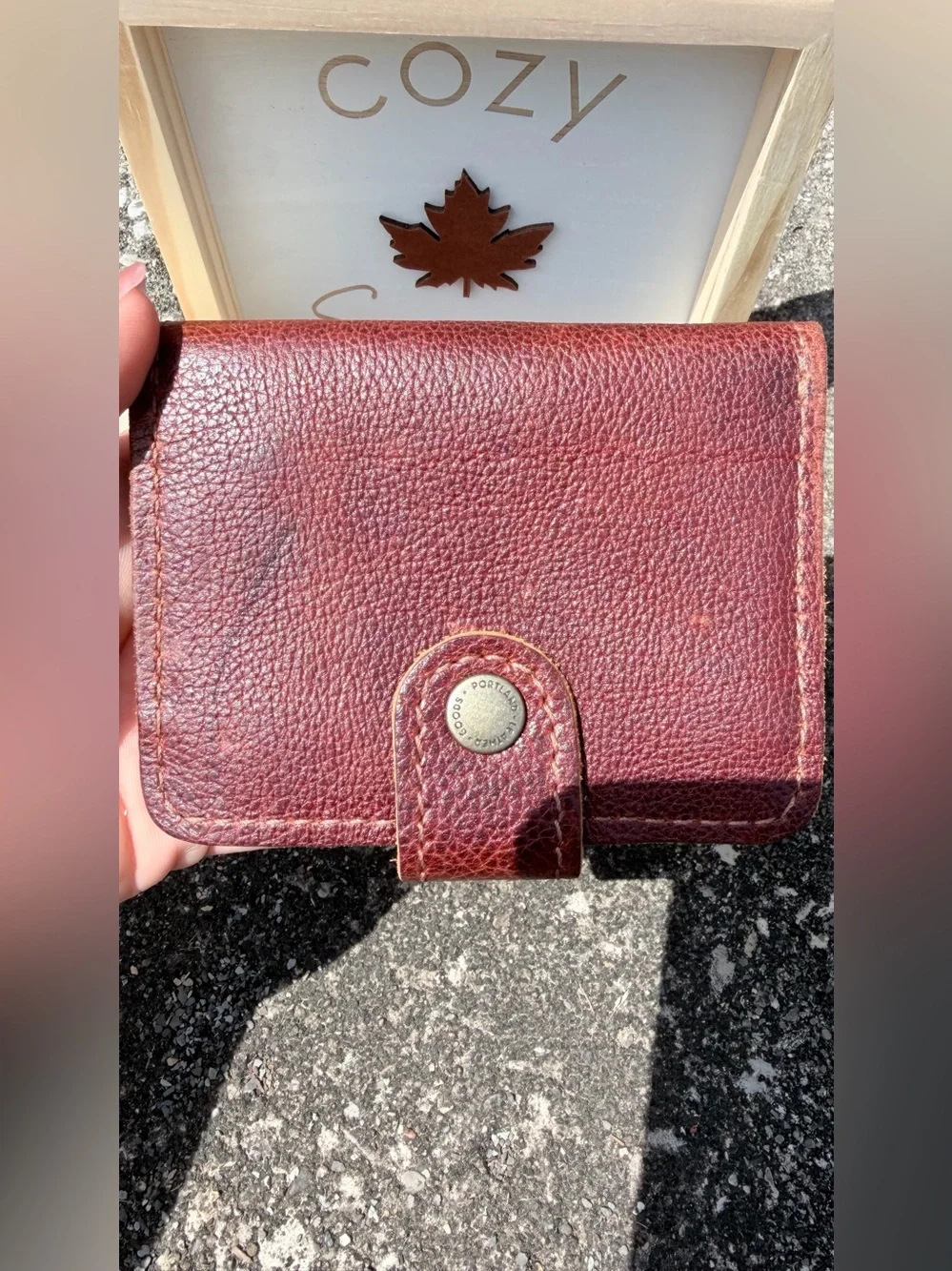 Portland Leather Goods Burgundy Pebbled Leather Wallet. Brand new